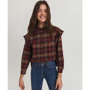 Something Navy - Jamie Ruffle Sleeve Plaid Button Up